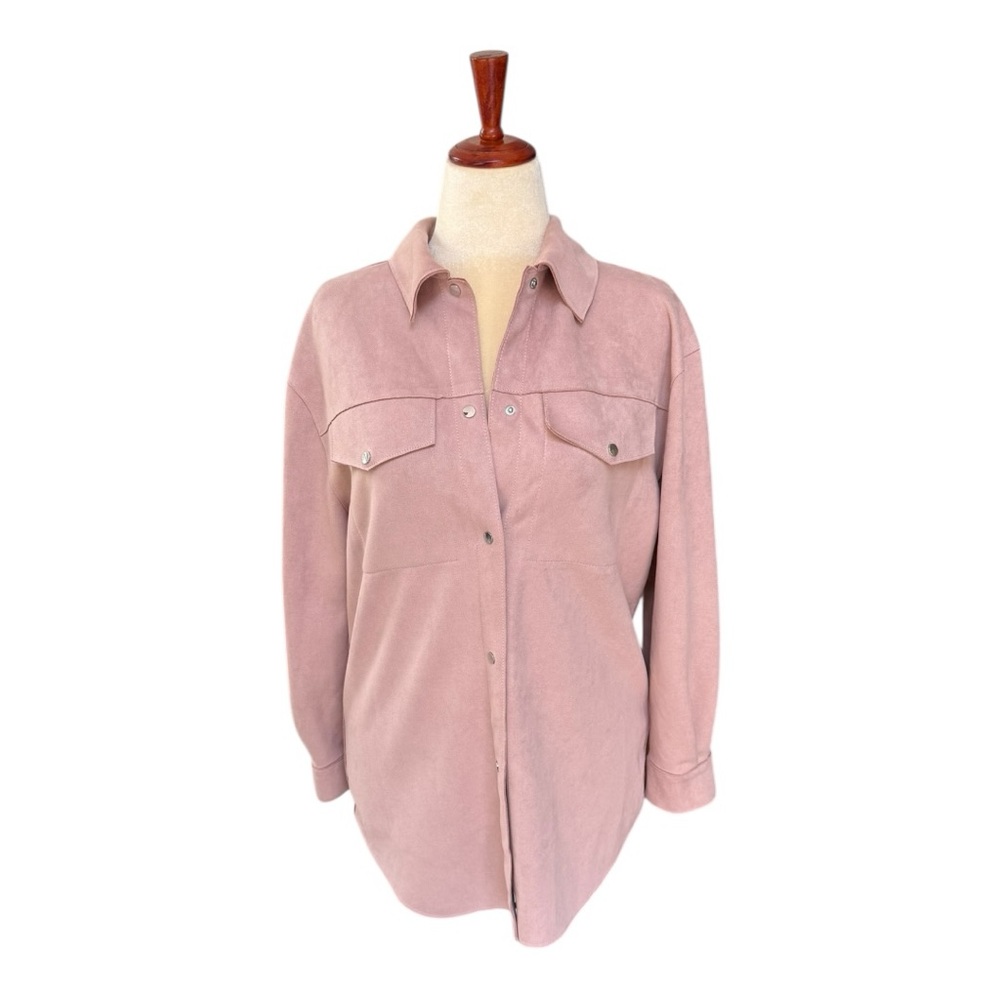 TRUTH By Republic Faux Leather Microsuede Button-Up Shirt Pink Western S…